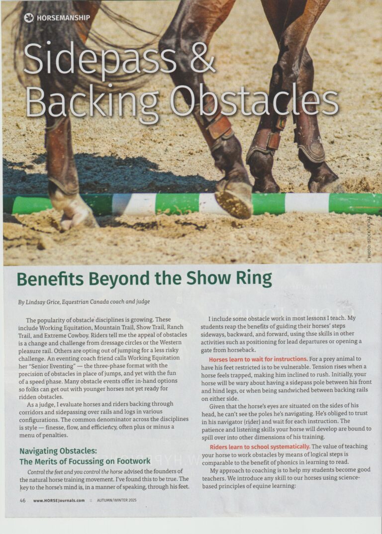 Side pass and backing obstacles: benefits beyond the show ring. Part 1
